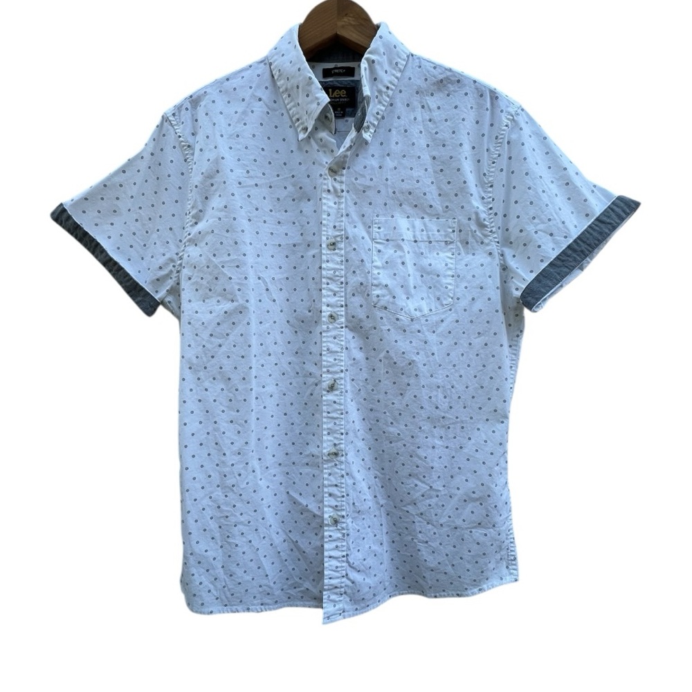 Lee White and Gray Print Casual Button Down Shirt with Classic Collar Size M